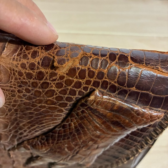 Vintage Hornback ALLIGATOR Clutch Exotic Leather Brown 3D Claws Luxury Sz 10X6”